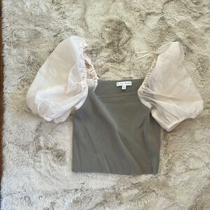 Zara Green Puff Sleeve Crop Blouse
